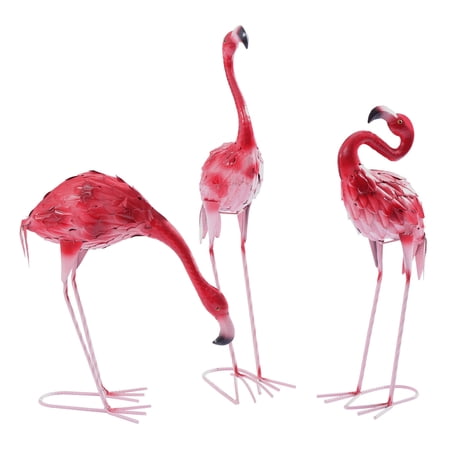 Miumaeov 3pcs Pink Flamingo Statue Vintage Garden Flamingo Outdoor Sculpture Kit