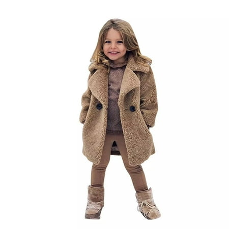 

YYDGH 2022 Baby Girls Flannel Solid Long Coat Toddler Kids Winter Fleece Jacket Warm Outwear Clothes Thick Trench Coat (Khaki 5-6 Years)