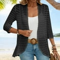 thumbnail image 5 of hotojiny Womens Fall Cardigan Knit Hollowed out 3/4 Sleeve Cover up Fashion Lightweight Solid Color Open Front Outwear, 5 of 7