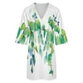 thumbnail image 5 of Oil Painting Summer Drooping Green Leaves Womens Dress With Pockets Summer V Neck 3/4 Sleeve Dress Plus Size Loose Dress, 5 of 7