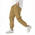 thumbnail image 2 of ZVAVZ Boys Cotton Linen Pants with Pockets Elastic Waist Drawstring Sweat Jogger Lounge Tapered Leg Harem Pants Trousers Khaki,13 Years, 2 of 7