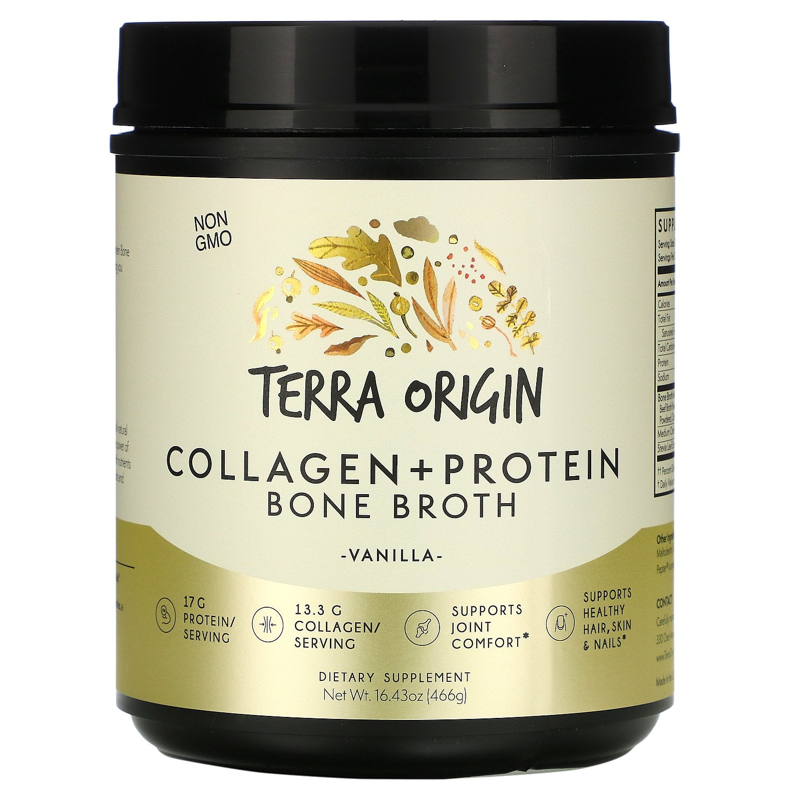 Collagen + Protein Bone Broth, Vanilla, 16.43 oz (466 g), Terra Origin