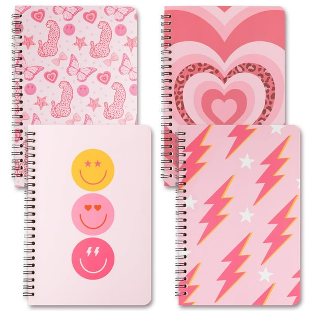 Cuadernos en espiral L1rabe 4 A5 Preppy Y2K para niños y adolescentes, color rosa