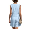 thumbnail image 4 of JULMCOMO Cotton Linen Sets for Women 2 Piece Button Down Deep V Neck Summer Tank Tops Wide Leg Trendy Shorts Matching Sets with Pockets Light Blue M, 4 of 5