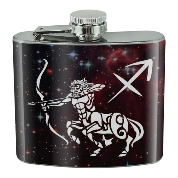 Sagittarius Archer Zodiac Sign Horoscope in Space Stainless Steel 5oz Hip Drink Kidney Flask