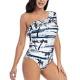 thumbnail image 3 of Rateoe Retro Coconut Tree Pattern Women One Piece Swimsuits Tummy Control One Shoulder Bathing Suits Ruffle Swimwear-X-Large, 3 of 6