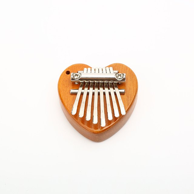 Portable Mini 8-Key Sapele Plate Kalimba Thumb Piano Finger Practice Instrument for Beginners Christmas Gifts, YellowMahogany Heart