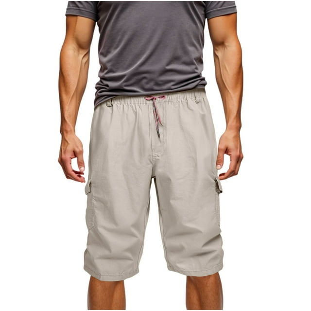 pstuiky Pantalones cortos casuales para hombre, Pantalones cortos cargo cómodos con cintura elástica y bolsillos a la moda para hombre, de verano, informales, lisos