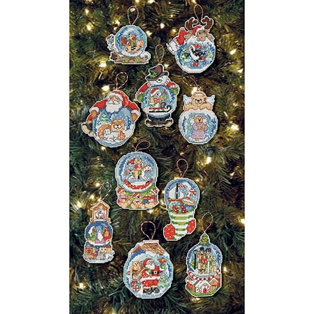 Bucilla Snowglobe Ornaments Counted Cross Stitch Kit, 2-3/4" x 3-1/2", 14 Count, Set Of 10