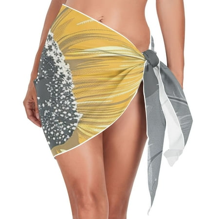 Sunflowers and Leaves Women Coverups Beach Cover Up Chiffon Swimsuit Bikini Wrap Short Skirt Beach Slit Tie Waist