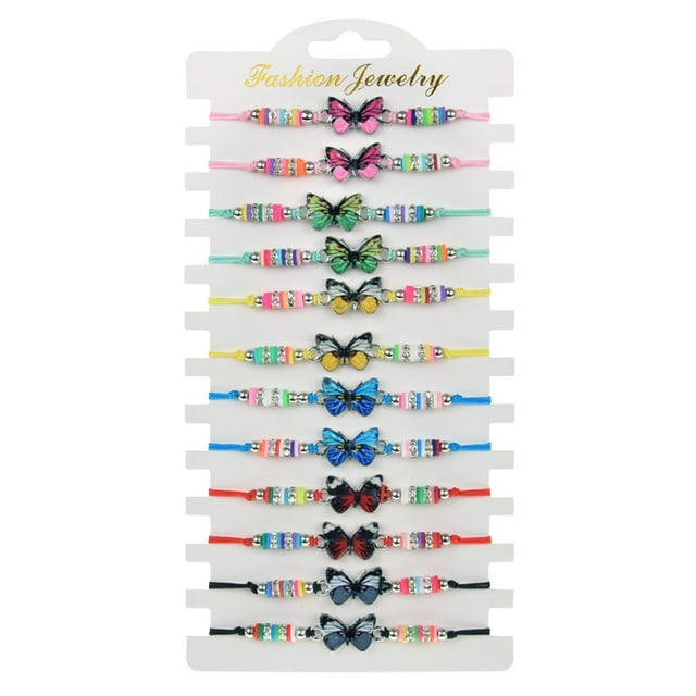 Pulseras para mujer, regalos para mujer, pulsera tejida de cerámica suave de aleación bohemia para niños, juego de 12 pulseras, pulsera de tarjeta de papel
