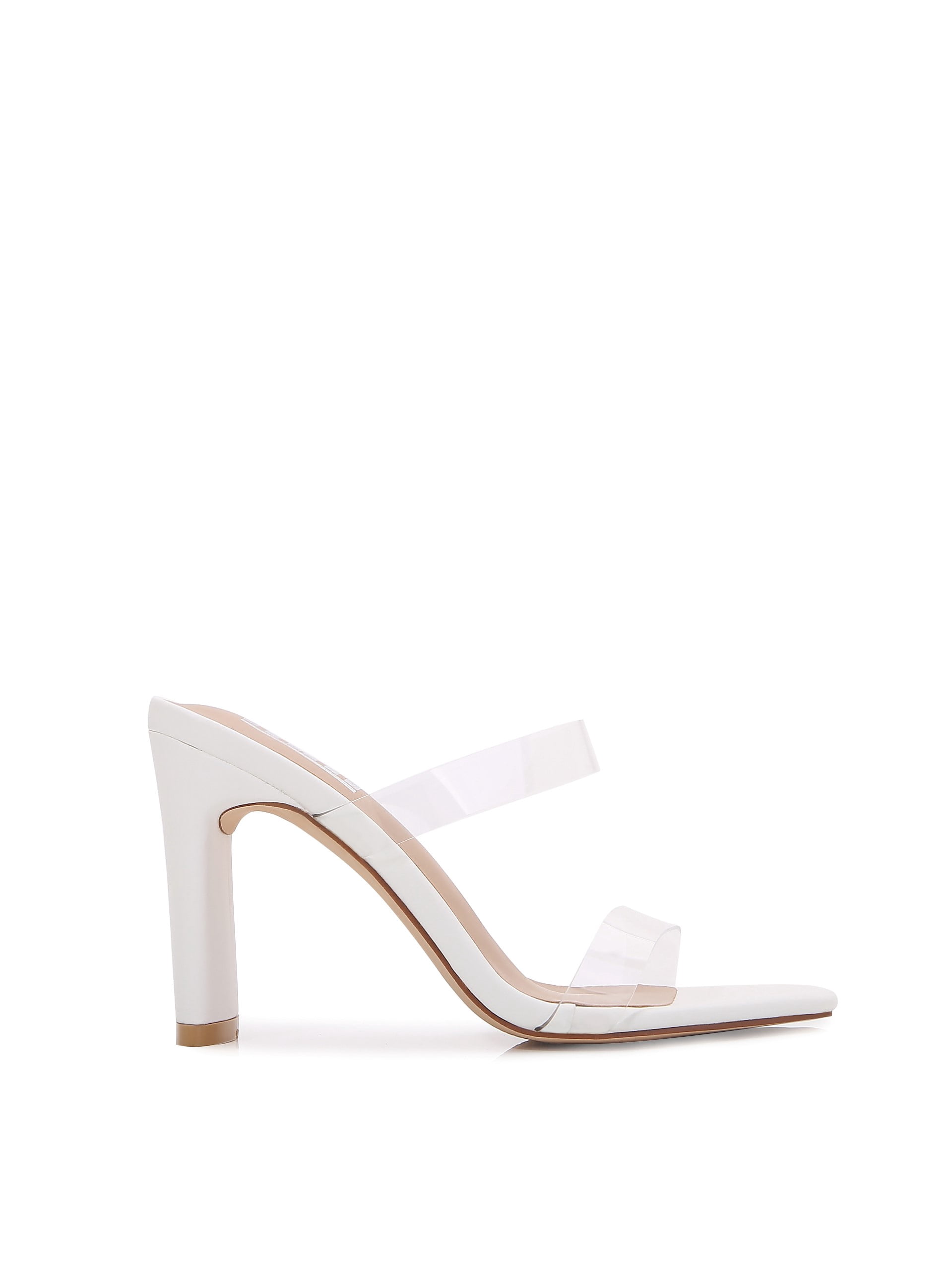 Women Double Strap High Chunky Heeled Slip On Slide Sandals (Double TPU White, 7)
