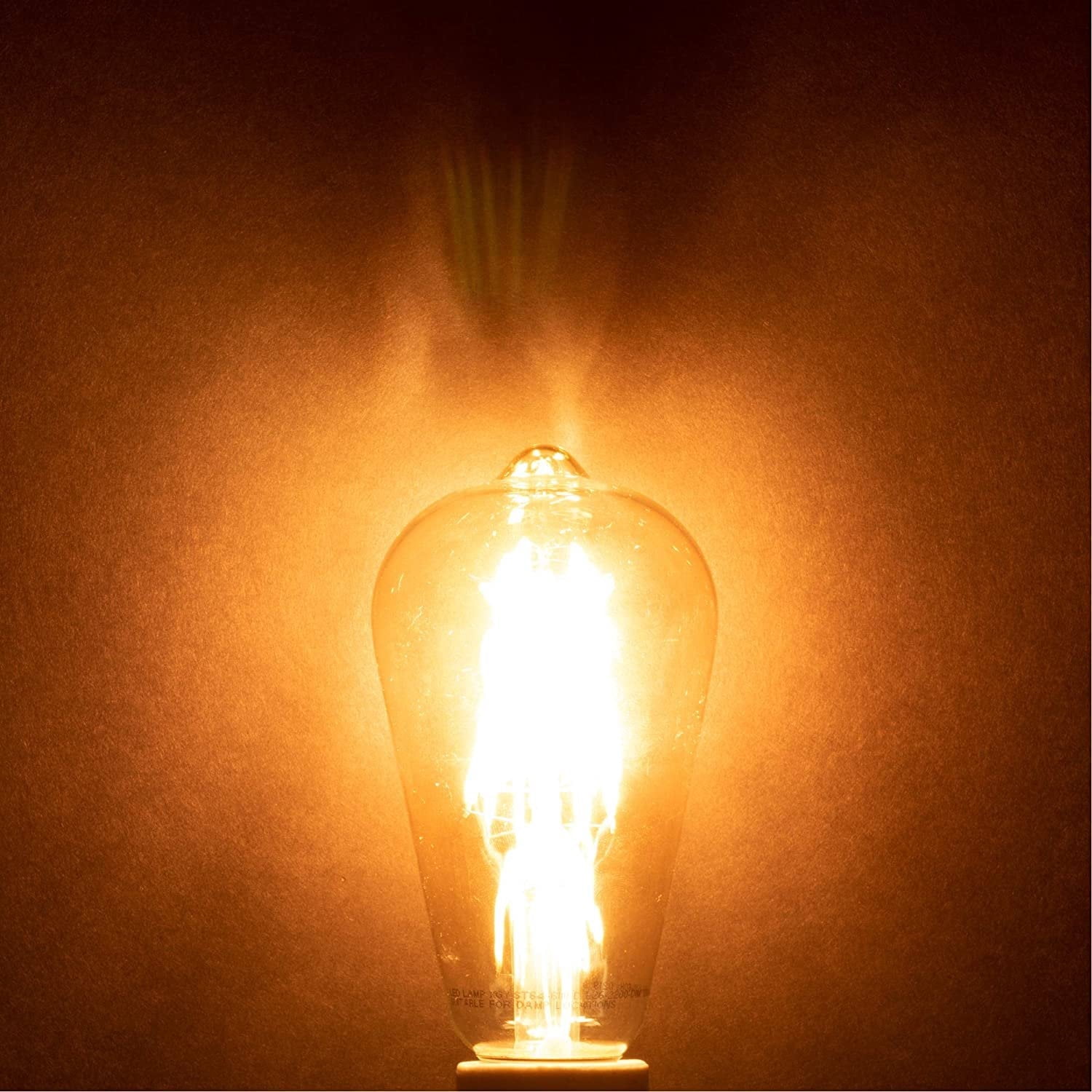 Simba Lighting LED Edison ST21 6W 60W Equivalent Light Bulbs 120V Dimmable E26 Base 2200K Warm Amber 6-Pack