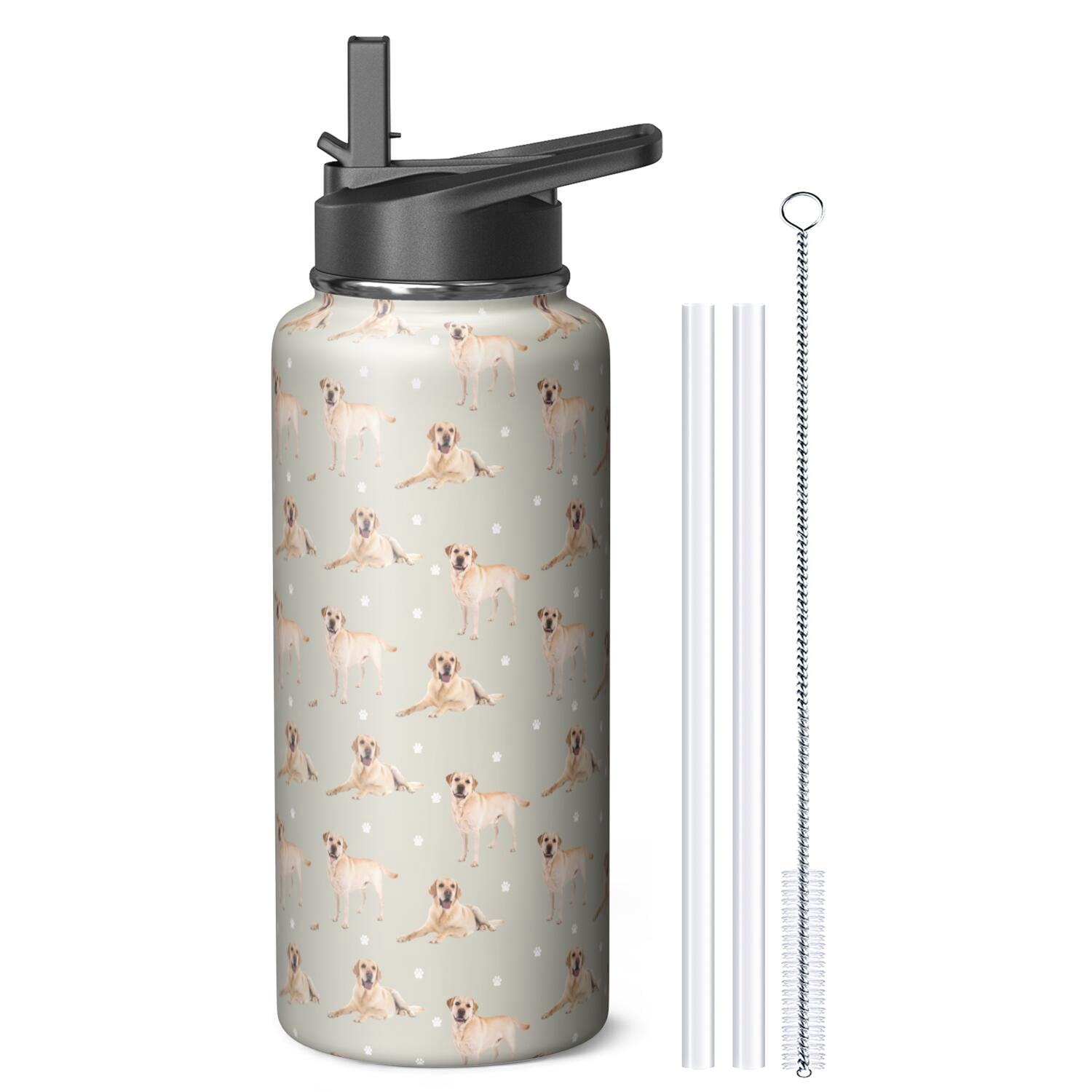 Funny Canine Pattern Stainless Steel Water Bottle - Double Walled Insulation with 360° Seal Ring & Wide Mouth Design (BPA/Odor Free for Sports & Travel)