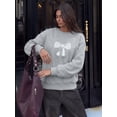 thumbnail image 6 of Women Embossed 3D Bow Graphic Long Sleeve Pullover,Crewneck Sweatshirt for Fall Everyday Wear, 6 of 11