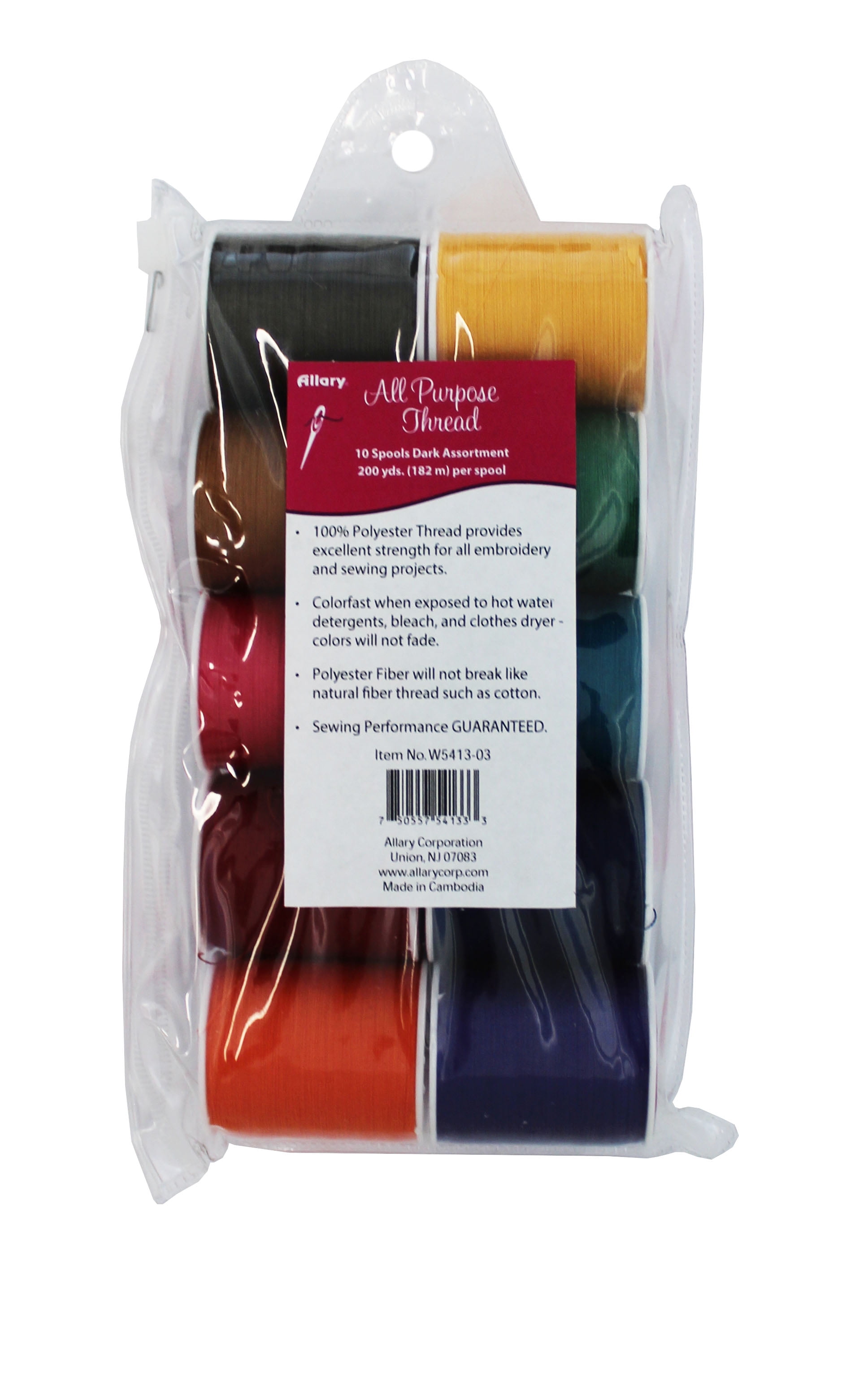 Allary Dark Assorted Sewing Thread 10 Spools for All-Purpose Sewing