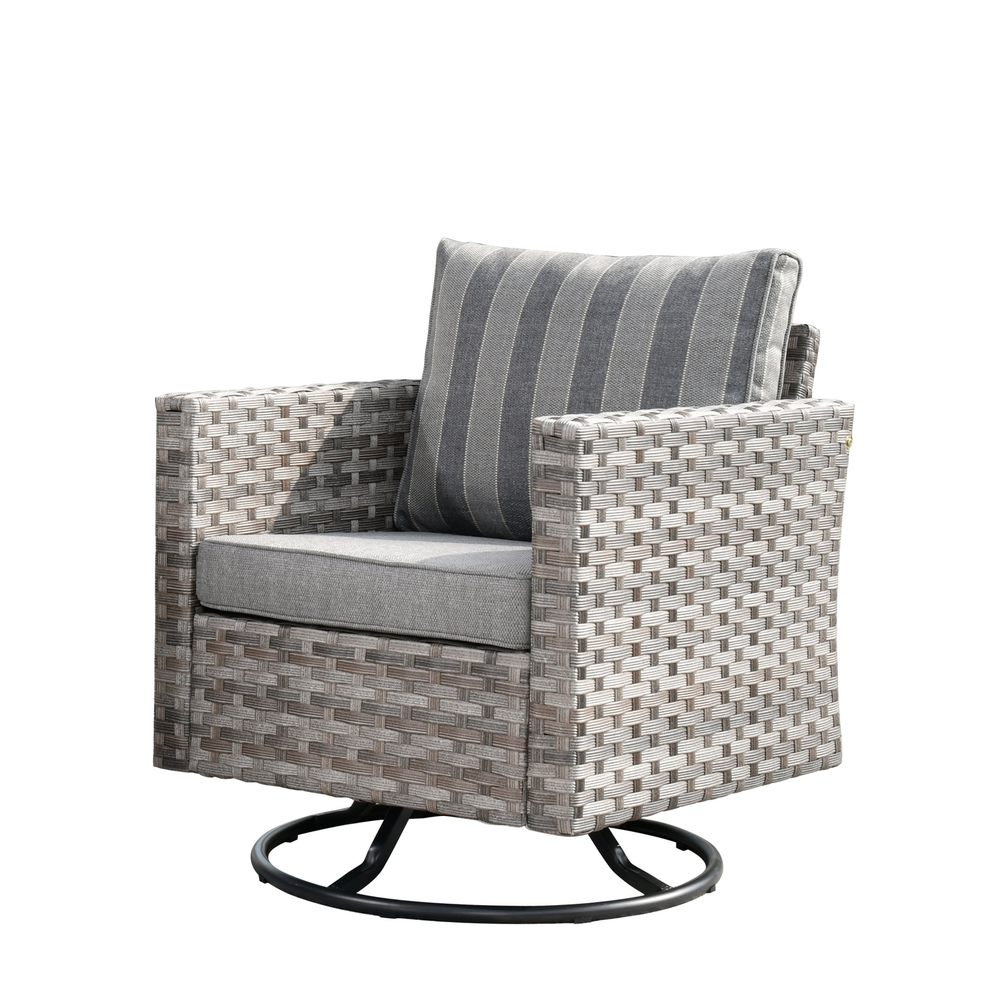 Ovios Outdoor 2 Wicker Swivel Chair with Cushions, Gray