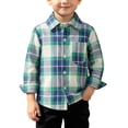 thumbnail image 2 of LJEFF Little Boys Light Grid Plaid Button Shirt, Loose Pocket Soft Chest Gift Kids Casual Top Green Size 3-4 T, 2 of 9