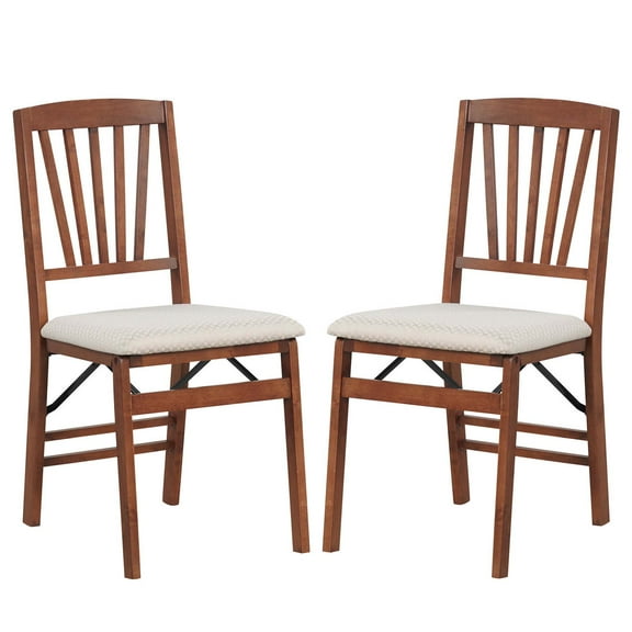Costway 2 Set Kitchen Chairs with Rubber Wood Frame Upholstered Seat Hollowed Backrest
