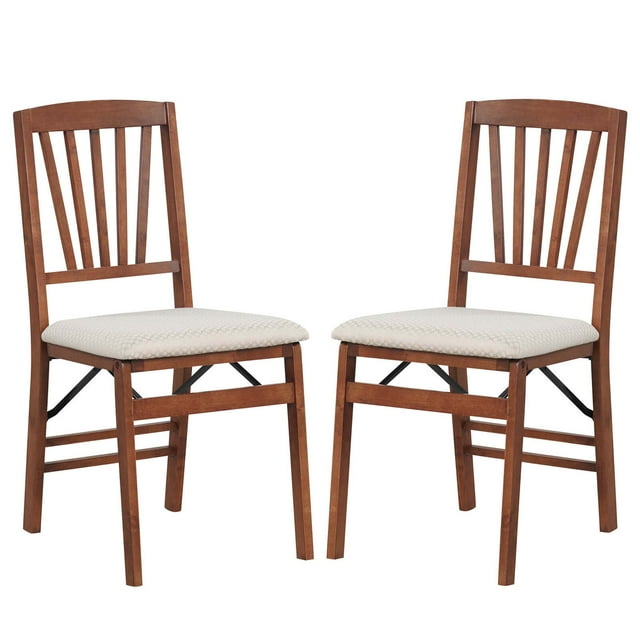 Costway 2 Set Kitchen Chairs with Rubber Wood Frame Upholstered Seat Hollowed Backrest
