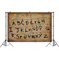 thumbnail image 2 of Stranger Photography Backdrop Rustic Alphabet Colorful Lights Background Kids Birthday Party Decorations Supplies Cake Table Banner Photo Banner 5x3ft, 2 of 3