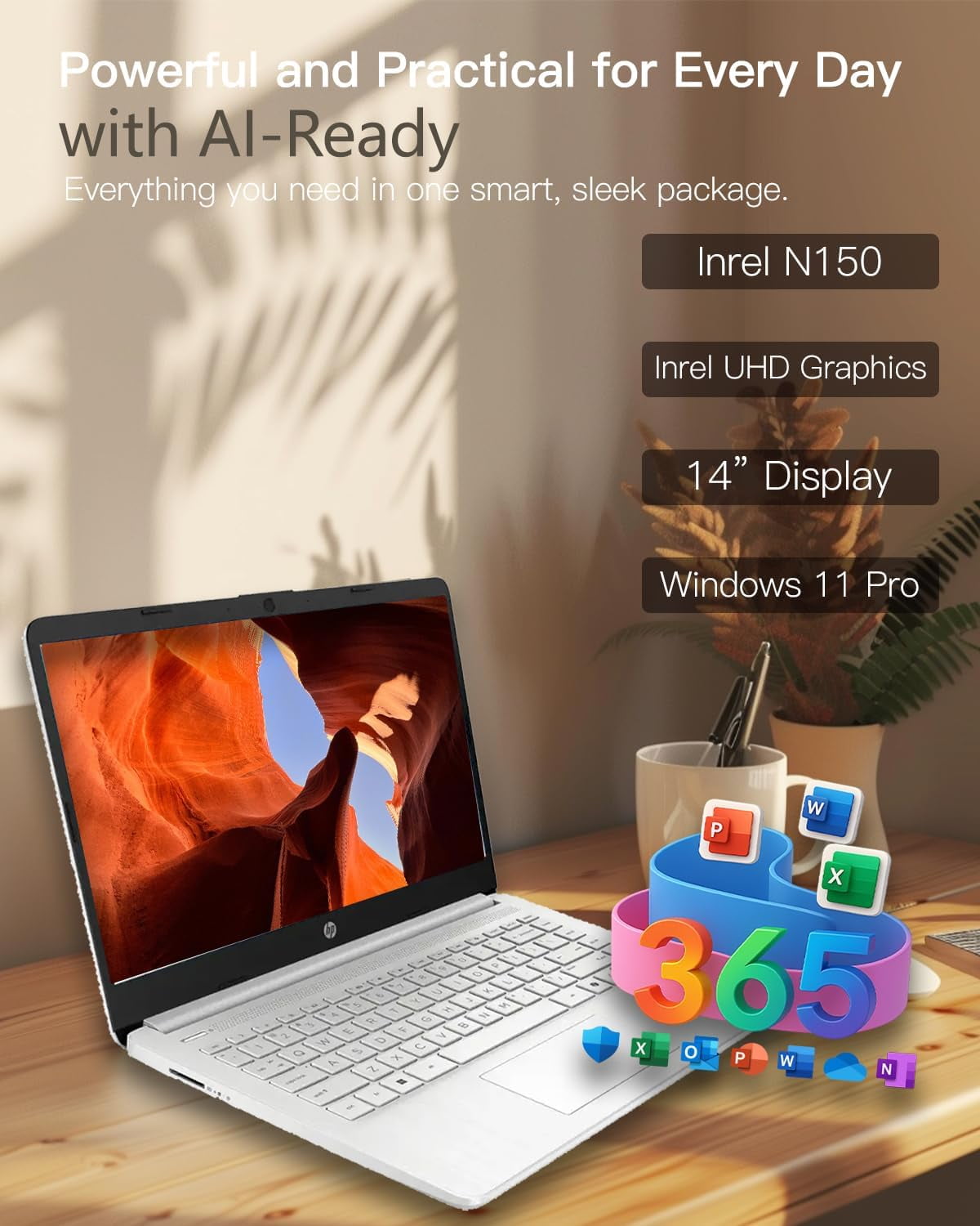 HP 14" Flagship Everyday Laptop Computer, 32G RAM, 128G UFS, 256G SD Card, Intel Quad-Core, Windows 11 Pro, AI-Powered, 1-Y Office 365, For Student & Business