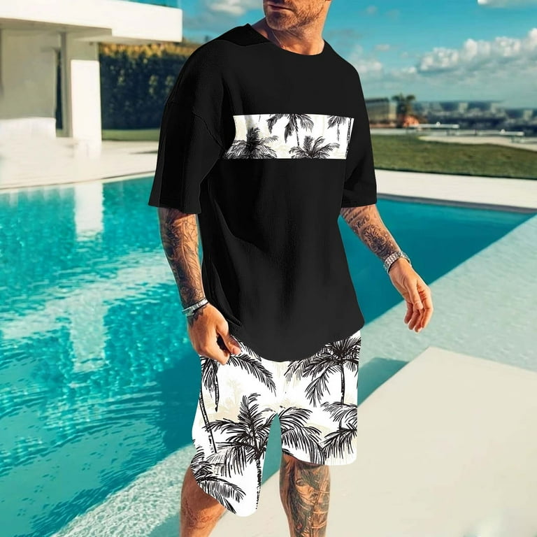 VBTAPA Mens Beach Short Sets Piece Outfits Tropical Summer - Main Image