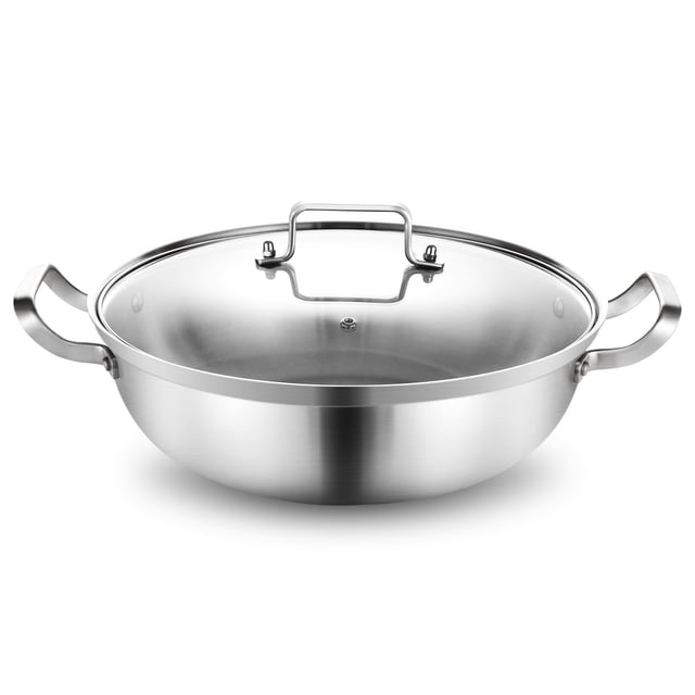 Sartén Delarlo para uso diario, triple capa, acero inoxidable, 7 litros, con tapa, 36 cm