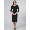 thumbnail image 2 of INSPIRE CHIC Women's 3/4 Sleeve Pencil Dress Lapel Boat Neck Office Work Knee Length Dresses with Belted S Black, 2 of 5