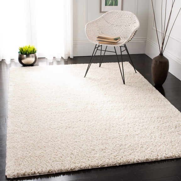 SAFAVIEH August Carlene Solid Plush Shag Area Rug, Ivory, 3' x 5' - Modern Design, Ivory, Non-Shedding & Easy Cleaning, Ultra Plush Thick Pile, Ideal for Living Room, Bedroom, Entryway