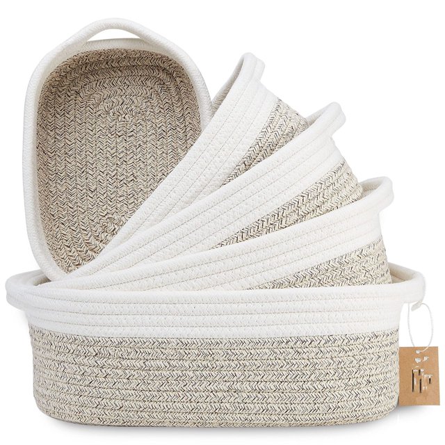Cesta de almacenamiento de cuerda de algodón de cinco piezas de estilo nórdico Cesta de almacenamiento tejida con cuerda de algodón Cesta de almacenamiento para el hogar