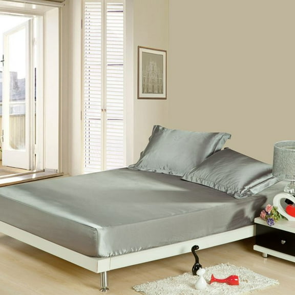 Lingouzi New Queen/Standard Silk Satin Bed Sheet Cushion Cover Multiple Colors Gift