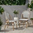 thumbnail image 1 of Modern French Bistro Chairs Set of 2, Black and White Outdoor Patio Chairs with Bamboo Print, All-Weather PE Rattan and Aluminum Frame, Stackable Design, 1 of 7