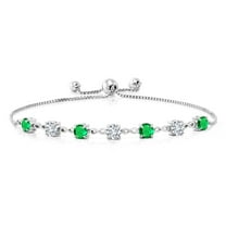 Gem Stone King 925 Sterling Silver Round Green Nano Emerald and White Lab Grown Diamond Tennis Bracelet for Women (2.80 Cttw, Gemstone May Birthstone, Round 4.5MM, Fully Adjustable up to 9 inch)