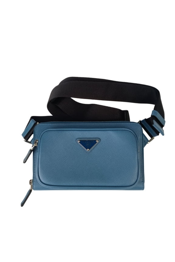 Pre-Owned PRADA Triangle Body Bag 2VH156 Blue Saffiano Leather - Men's & Women's Waist...