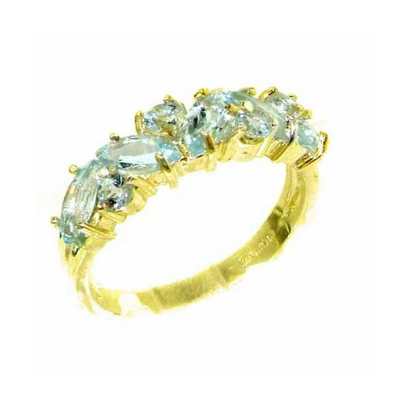 LBG British Made 10k Yellow Gold Natural Aquamarine Womens Eternity Ring - 33 size options