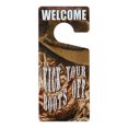 thumbnail image 1 of Door Knob Hanger, Metal, Welcome, Kick Your Boots Off, 4" x 9", 1 of 5