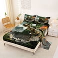 thumbnail image 2 of Metsweet Dino Tyrannosaurus Rex Queen Sheets 4 Pieces, Volcano Letter B Queen Sheet Sets, Green Brown,1 Fitted Sheet, 1 Flat Sheet and 2 Pillowcases, 2 of 5
