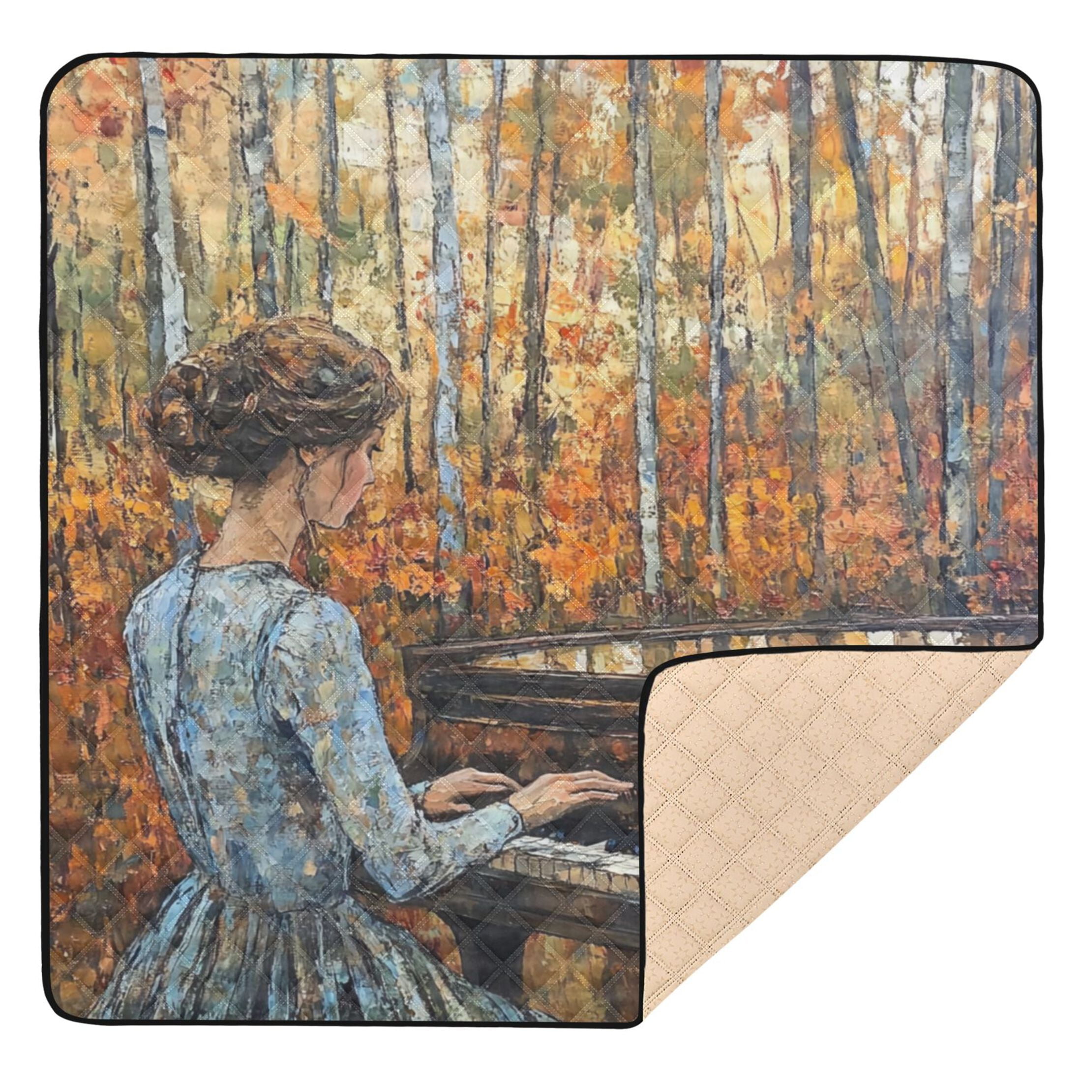 WOBOGO The Lass Plays The Piano Baby Playmats Extra Large Waterproof Rollable Activity Pads for Toddlers 50×50inch