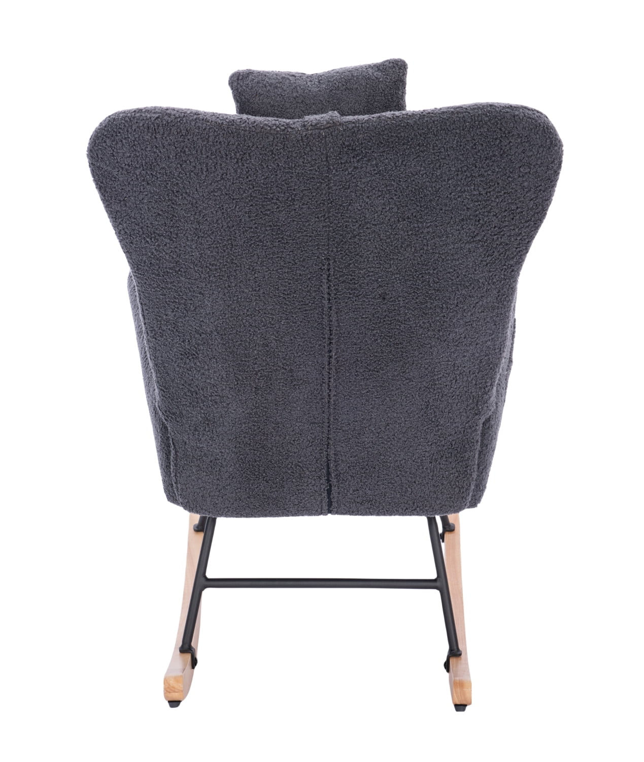 Lisonu Modern Rocking Chair, Upholstered High Back Accent Rocker, Cozy Teddy Fabric Glider for Living Room, Bedroom or Lounge, Ergonomic Armchair with Wood Base, Dark Grey