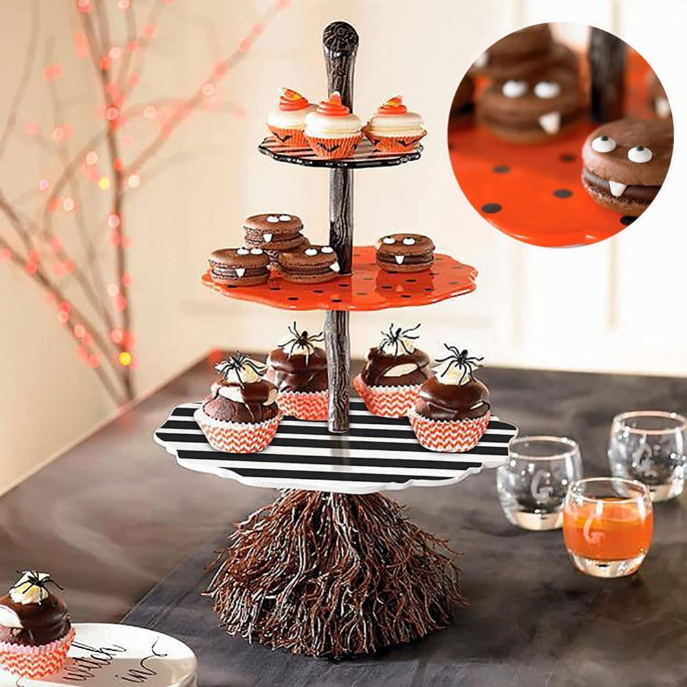 Angmile Halloween Cute Snack Bowl Stand, Broomstick 3Tier Plastic