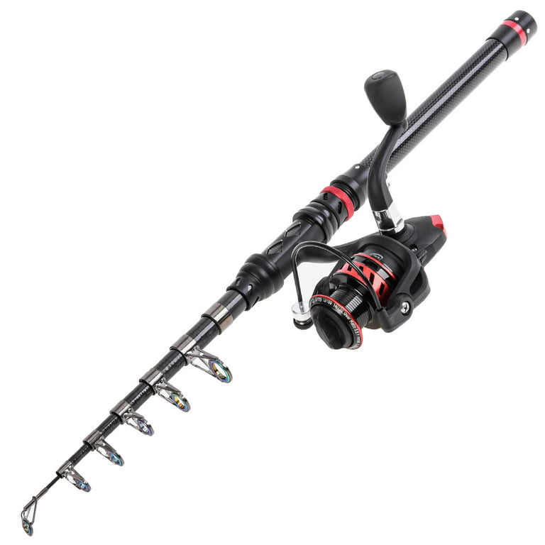Blusea Fishing Rod Reel Combo Kit ,Telescopic Fishing Rod Spinning Reel Set  with Hooks Soft Lures Barrel Swivels Storage Bag