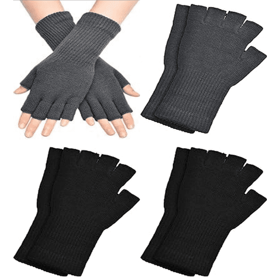 4 Pairs Winter Half Finger Gloves Knitted Fingerless Gloves Warm Stretchy Gloves for Men and Women