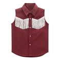thumbnail image 6 of XAOFW Boys Girls Kids Western Cowboy Shirt Fringe Shirt Sleeveless Lapel Button Down Graphic Hippie Shirts Trendy Tops 9-10 Years, 6 of 6