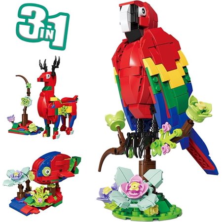 Parrot Flower Building Block Toy - 3 in 1 Transforming Toy with Bird/Deer/Fish, 276PCS Birds of Paradise, Building Block Toy for 8+ Kids & Adults(Compatible with Lego Building Sets)