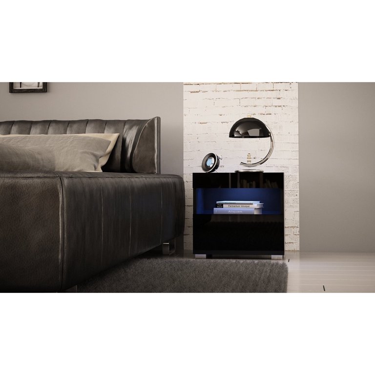 Kailani Modern 1 Drawer Nightstand High gloss fronts with a matte body Manufactured in and imported from the European Union