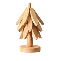 1 Pc Natural Wood Tree Trivet Set, Christmas Tree Trivet Set, Wooden Trivets & 1 Stand Like a Christmas Tree, for Hot Dish, Pot, Bowl, Teapot, Hot Pot Set, 3.93x9.05 Inch, Walnut