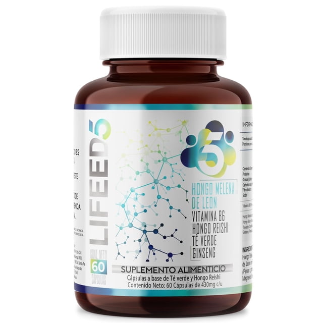 Nootropicos Melena de León LIFEED5 Hongo Reishi Vitamina B6 Té Verde Ginseng 60 Cápsulas con Ingredientes Naturales