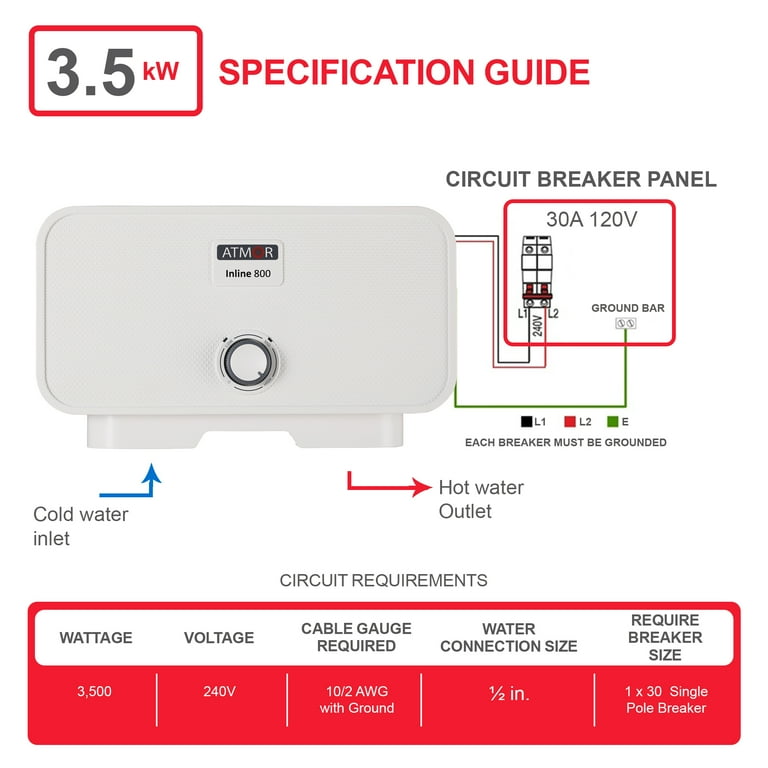 Tankless Electric Water Heater 120V/ 3.5kW