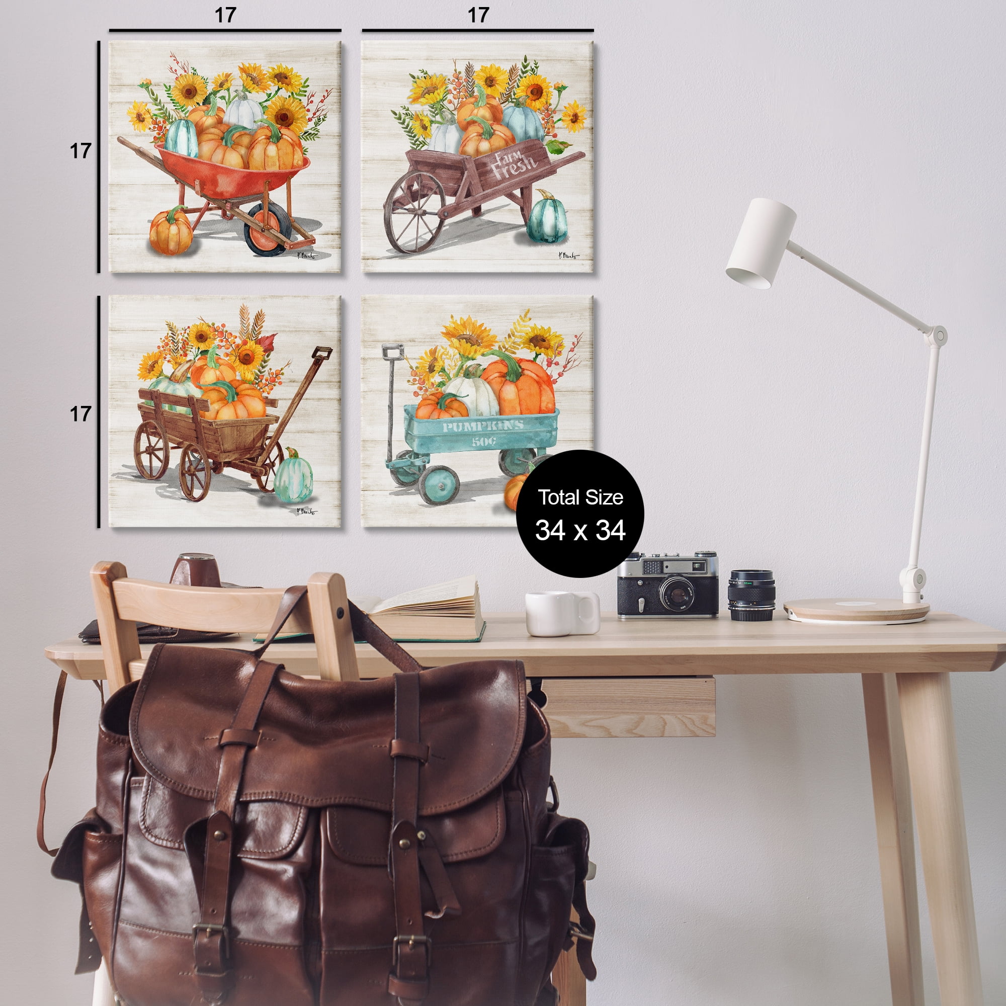 Stupell Industries Autumn Harvest Wagons Botanical & Floral Painting Gallery Wrapped Canvas Art Prints Wall Art, 17 x 17, Set of 4